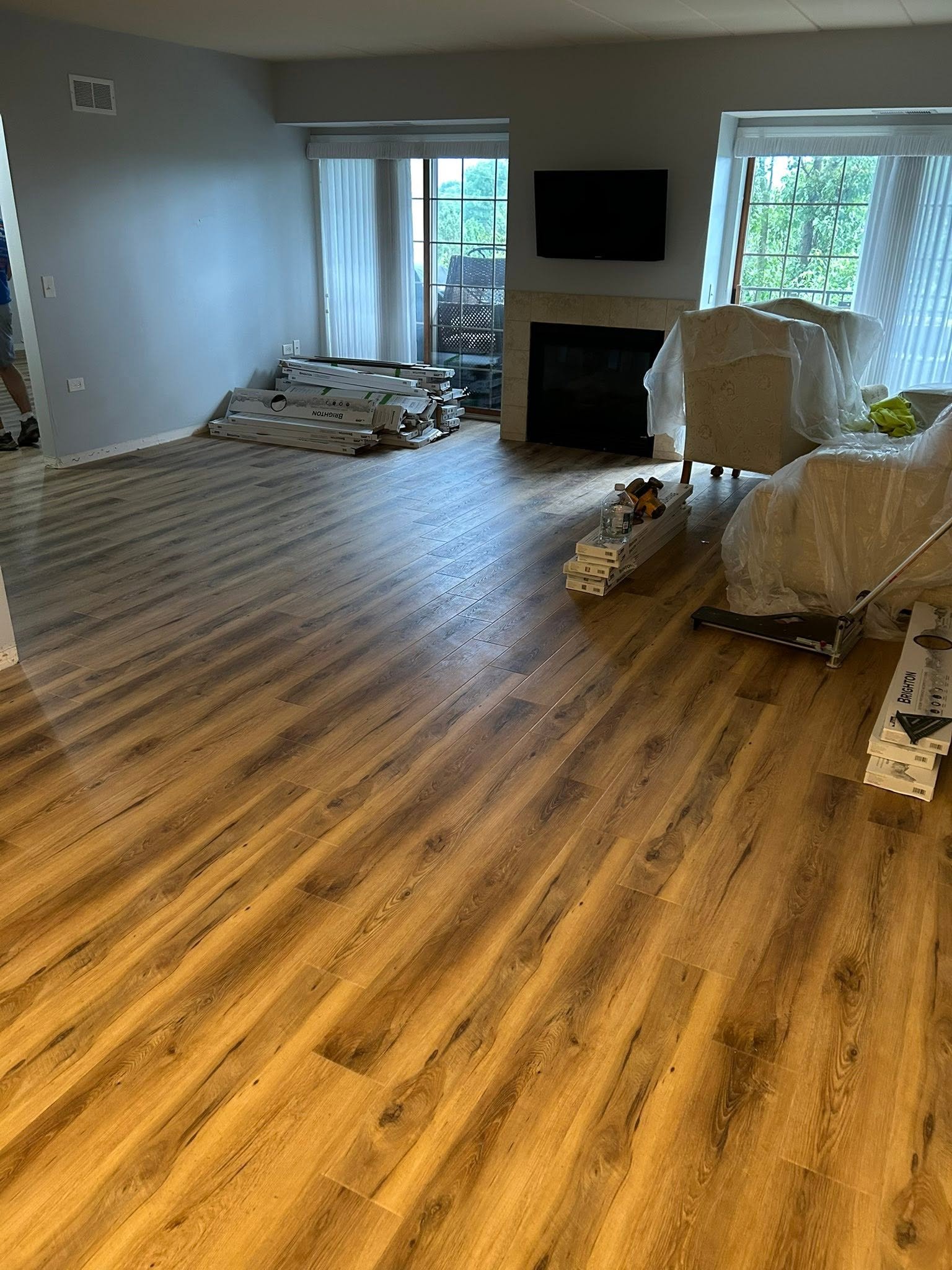 After: new hardwood flooring in the same living room